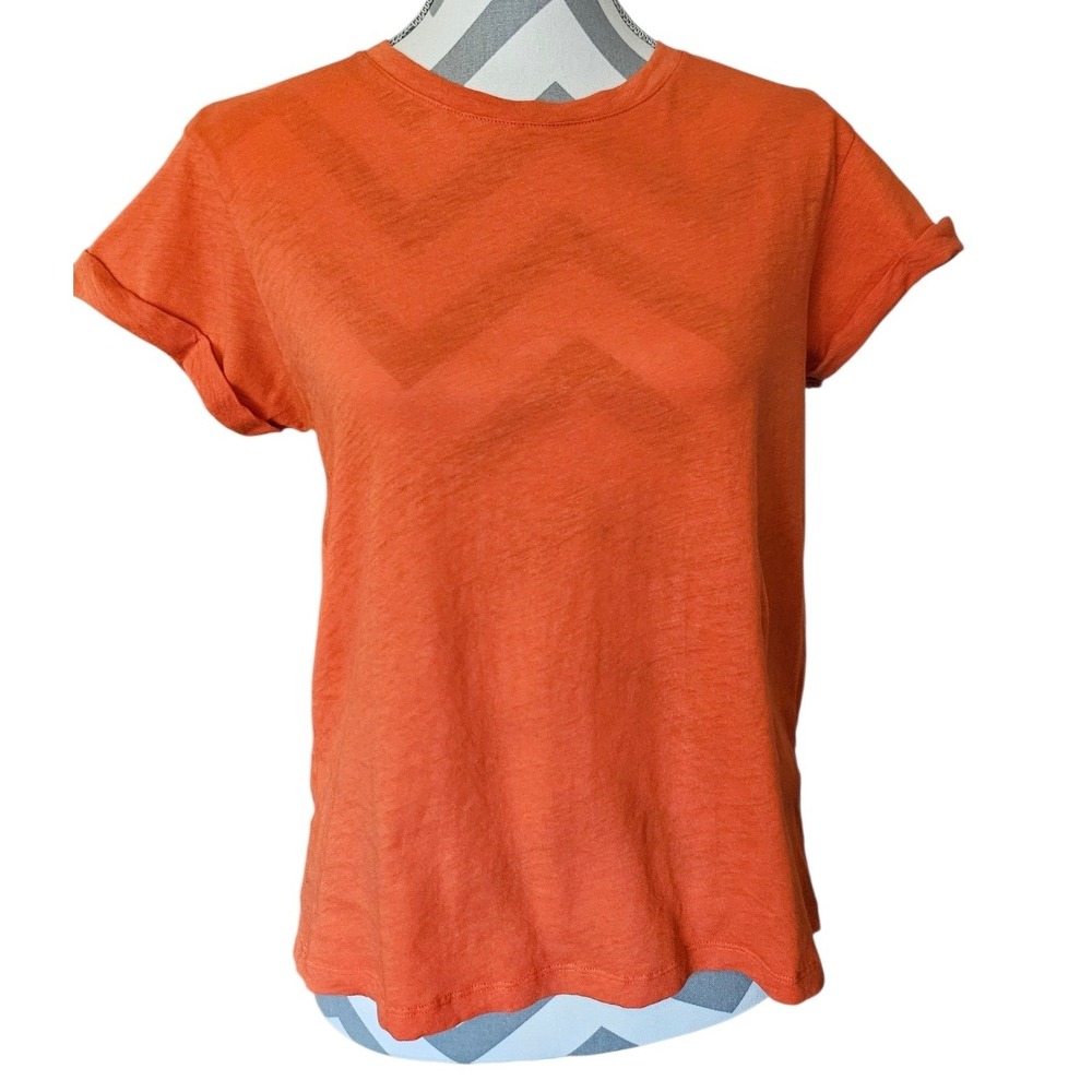 AllSaints Burnt Orange Slub Cotton Rolled Sleeve Crew Neck T-Shirt‎ US 8 UK 12